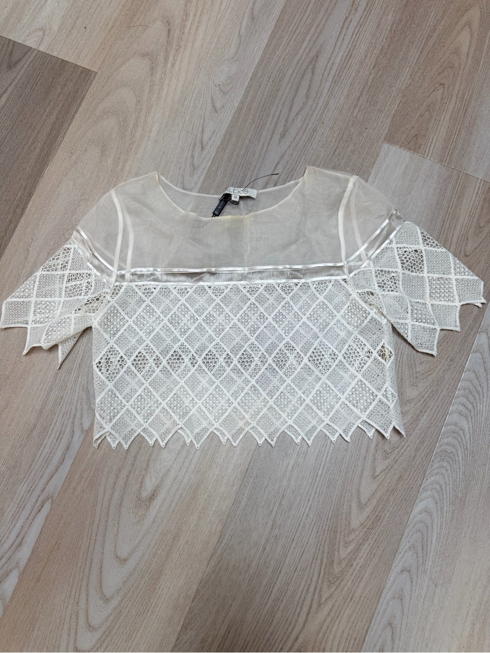 Alexis Cream Lace Diamond-Grid Cropped Top